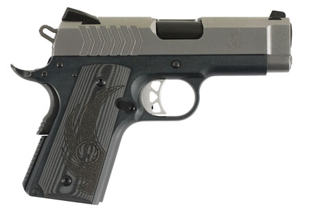 Ruger SR1911 Officer-Style 9mm Luger Pistol - 7+1 Rounds, 3.60" Black Steel Barrel, Serrated Stainless Steel Slide, Tungsten Gray Cerakote Aluminum Frame with Beavertail, Deluxe Checkered G10 Grip
