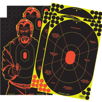 Birchwood Casey Shoot-N-C Reactive Target Combo Pack - Self-Adhesive Paper Handgun Targets - Multi Color Silhouette Bad Guy Pasters Included