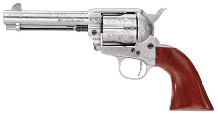 Taylors & Company 1873 Cattleman 45 Colt Revolver 4.75" Barrel 6-Round Capacity White Floral Engraved Steel Frame Walnut Grip