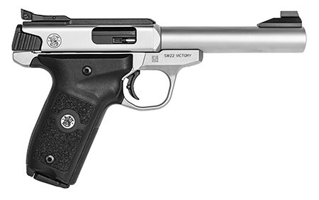 Smith & Wesson SW Victory Target .22 LR, MA Compliant, 10+1, 5.50" Bull Barrel, Stainless Steel Barrel, Slide & Frame, Black Polymer Grip with Integrated Target Thumb Rest, Manual Safety