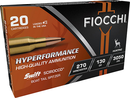 Fiocchi 270 Winchester 130gr Swift Scirocco II Bonded Polymer Tip Hunting Ammunition 20 Rounds
