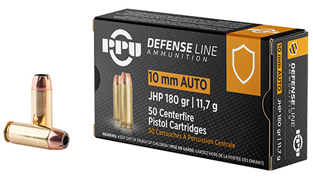 PPU Defense 10mm Auto 180gr JHP Ammunition 50 Rounds
