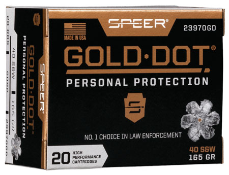 Speer 40 S&W 165gr Gold Dot Hollow Point Personal Defense Ammunition 20 Rounds