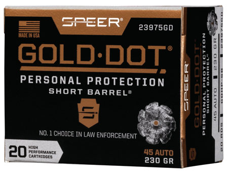 Springfield Armory XD-S 45 ACP Pistol Ammunition 230gr Gold Dot Hollow Point Short Barrel 20 Rounds