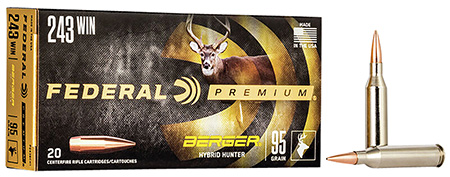 Federal Premium .243 Winchester 95gr Berger Hybrid Hunter Ammunition 20 Rounds