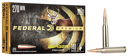 Federal Premium .270 Winchester 140gr Berger Hybrid Hunter Rifle Ammunition 20 Rounds