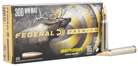 Berger Hybrid Hunter 300 Win Mag 185gr Premium Hunting Ammunition Federal P300WBCH1 20 Rounds/Box 10 Boxes/Case