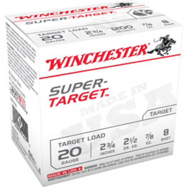 Winchester Super-Target 20 Gauge 2.75″ 7/8oz 8 Shot Shotgun Ammunition 25 Rounds/Box
