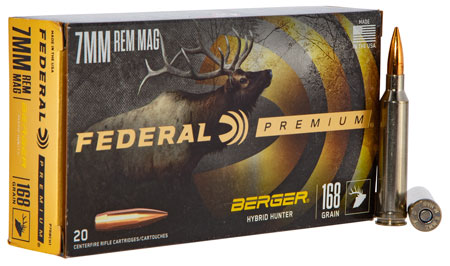 Federal Premium 7mm Remington Mag 168gr Berger Hybrid Hunter Rifle Ammunition 20 Rounds/Box 10 Boxes/Case