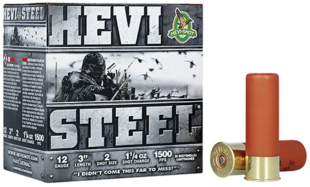 HEVI-Shot HEVI-Steel 12 Gauge 3 Inch 1.25 oz 2 Shot Waterfowl Hunting Shotgun Shells 25 Rounds Per Box