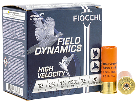 Fiocchi 12 Gauge 2.75" 1 1/4oz 7.5 Shot High Velocity Shotgun Shells 25 Rounds