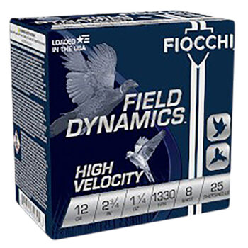 Fiocchi 12 Gauge 2.75" 1-1/4 oz. 8 Shot High Velocity Field Dynamics Shotgun Ammunition 25 Rounds per Box