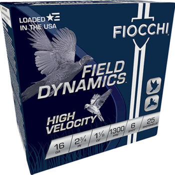 Fiocchi 16 Gauge Field Dynamics High Velocity 2.75" 1 1/8 oz 6 Shot Shotgun Shells 25 Rounds per Box