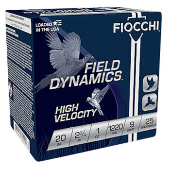 Fiocchi 20HV9 Field Dynamics High Velocity 20Gauge 2.75" 1oz 9Shot 25 Per Box/10 Case