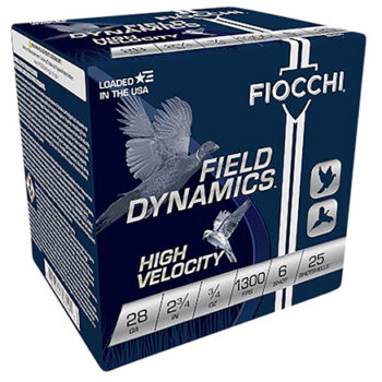 Fiocchi 28 Gauge 2.75" 3/4oz 6 Shot High Velocity Field Dynamics Shotgun Ammunition 25 Rounds Per Box