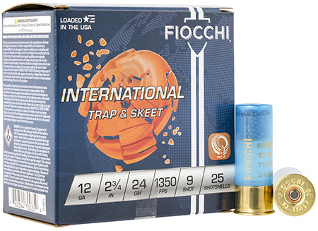 Fiocchi 12 Gauge 2.75" 24g 9 Shot Exacta Target Trap & Skeet Ammunition 25 Rounds/Box