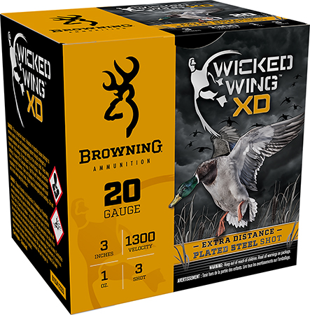 Browning 20 Gauge 3" 1oz 3 Shot Wicked Wing XD Shotgun Ammunition 25 Rounds Per Box 3 Browning 20 Gauge 3" 1oz 3 Shot Wicked Wing XD Shotgun Ammunition 25 Rounds Per Box