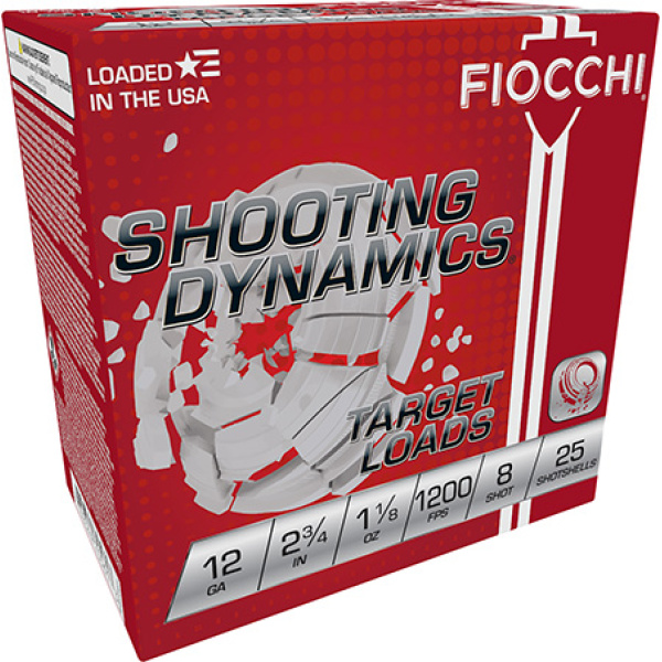 Fiocchi 12 Gauge 2.75" 1-1/8 oz. 8 Shot Target Load Shotgun Ammunition 25 Rounds per Box
