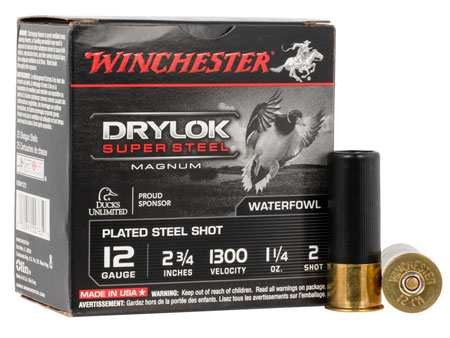 Winchester Drylok Super Steel Magnum 12 Gauge 2.75" 1 1/4 oz 2 Shot 25 Rounds per Box / 10 Boxes per Case