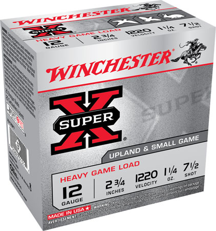 Winchester Super X 12 Gauge 2.75" 1.25oz #7.5 Shot Heavy Game Load 25 Pack Shotgun Ammunition 3 Winchester Super X 12 Gauge 2.75" 1.25oz #7.5 Shot Heavy Game Load 25 Pack Shotgun Ammunition
