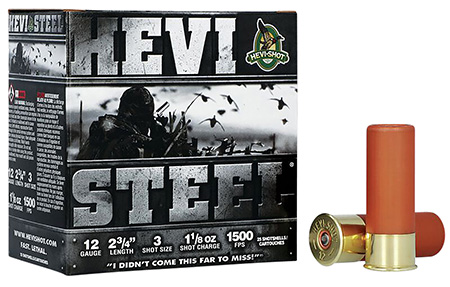 HEVI-Shot HEVI-Steel 12 Gauge 2.75″ 1-1/8oz #3 Steel Shot 25 Rounds