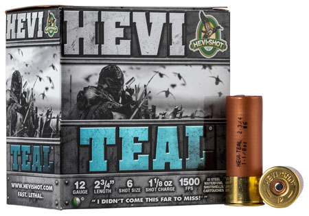 HEVI-Shot HEVI-Teal 12 Gauge 2.75" 1 1/8oz 6 Shot Waterfowl Ammunition 25 Rounds Per Box