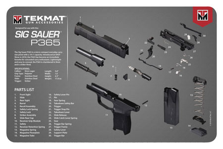 Sig Sauer P365 Gun Cleaning Mat with Parts Diagram 11x17 Inches by TekMat