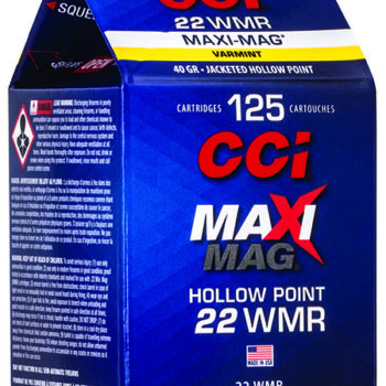 CCI 22 Winchester Mag Rimfire (22WMR) 40gr Jacketed Hollow Point Ammunition 125 Rounds Per Box
