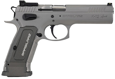 SAR USA K12 Sport 9mm Pistol, 4.7" Barrel, 17+1 Capacity, Stainless Steel Finish, Beavertail Frame, Serrated Slide, Gray Polymer Grip