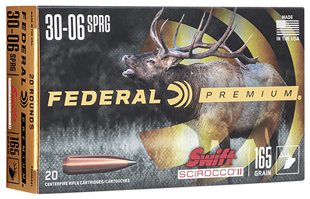 Federal Premium 30-06 Springfield 165gr Swift Scirocco II Rifle Ammunition 20 Rounds per Box