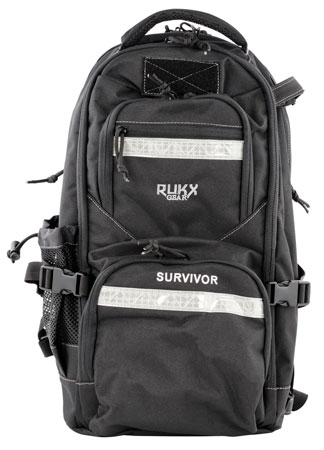 Rukx Gear ATICTSURB Survivor Backpack Black 600D Polyester w/ Non-Rust Zippers, Hidden Handgun Pocket, Reinforced Webbing & Internal Storage Straps