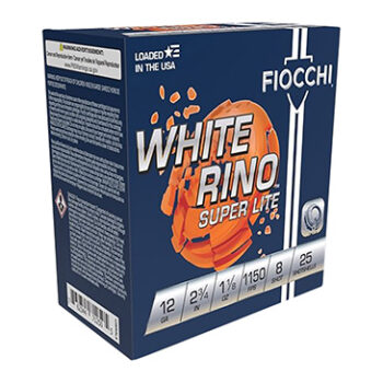 Fiocchi 12 Gauge 2.75" 1-1/8 oz. 8 Shot White Rino Super Light Target Load Shotgun Shells 25 Rounds