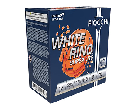 Fiocchi 12 Gauge 2.75" 1-1/8 oz. 8 Shot White Rino Super Light Target Load Shotgun Shells 25 Rounds 3 Fiocchi 12 Gauge 2.75" 1-1/8 oz. 8 Shot White Rino Super Light Target Load Shotgun Shells 25 Rounds