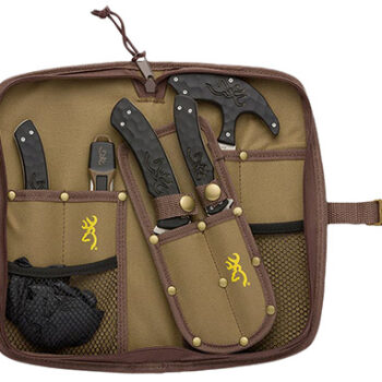 Browning 3220422B Primal Combo  Fixed Bone Saw/Caper/Gut Tool/Sharpening Tool/Skinner 8Cr13MoV SS Blade, Black Polymer w/Rubber Overmold Handle, 6 Piece Set, Includes Case/Gloves