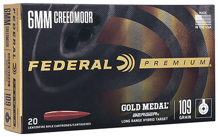 Federal Premium Gold Medal 6mm Creedmoor 109 gr Berger Hybrid Target 20 Rounds Per Box
