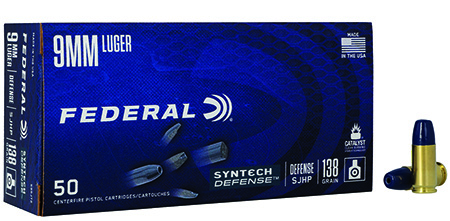 Federal Syntech Defense 9mm Luger 138gr Segmented Jacketed Hollow Point, 50-Box/10-Case