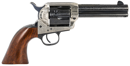 Taylors & Company 1873 Cattleman Revolver 357 Mag 4.75" Barrel Blued Floral Engraved 6-Round Walnut Grips