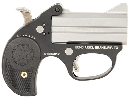 Bond Arms Stinger 22 LR Double Barrel Derringer 3" Stainless Steel Barrels Aluminum Frame Nylon Grip Rebounding Hammer Crossbolt Safety