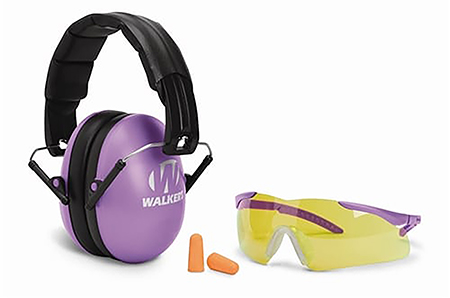 Walker's Youth/Women Over the Head Folding 23dB NRR Ear Muff Combo Foam Ear Plugs Shooting Glasses