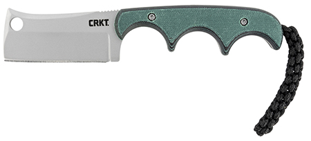CRKT Minimalist 2.13" Fixed Cleaver Knife - Plain Bead Blasted 5Cr15MoV Stainless Steel Blade Green Resin Fiber Handle Sheath