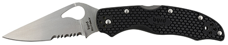 Spyderco Byrd Harrier 2 Folding Knife - 3.36" Part Serrated 3Cr13MoV Stainless Steel Blade Black FRN Handle Lightweight Pocket Clip