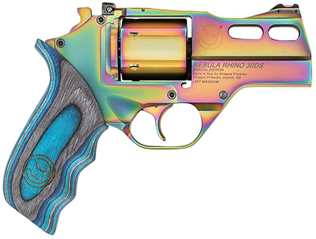 Chiappa Rhino 30DS Nebula .357 Mag 6-Shot 3" Barrel Revolver - Rainbow PVD Steel Vent Rib & Cylinder Rainbow PVD Aluminum Frame Blue Laminate Grip