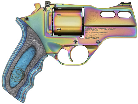 Chiappa Rhino 30DA Nebula 357 Mag Revolver 6-Shot 3-Inch Rainbow PVD Barrel Aluminum Frame Blue Laminate Grip