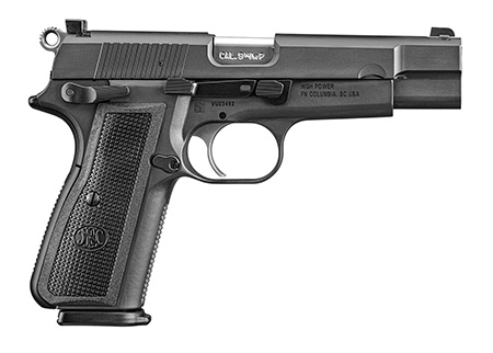 FN High Power 9mm Pistol, 4.7" Target Crown Barrel, 10+1 Capacity, Black PVD Serrated Slide and Steel Frame with Beavertail, Black Polymer Grip, Ambidextrous
