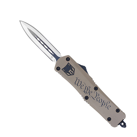 CobraTec Knives MWTPFS3DAGNS We The People  Medium 3" OTF Dagger Plain D2 Steel Blade/Tan w/"We The People" Features Glass Breaker Includes Pocket Clip