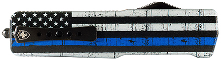 Templar Knife LABTB52 Premium Lightweight Large 3.50" OTF Tanto Part Serrated Black Oxide Stonewashed Powdered D2 Steel Blade 5.25" Black & White w/Blue Line Anodized Aluminum Handle