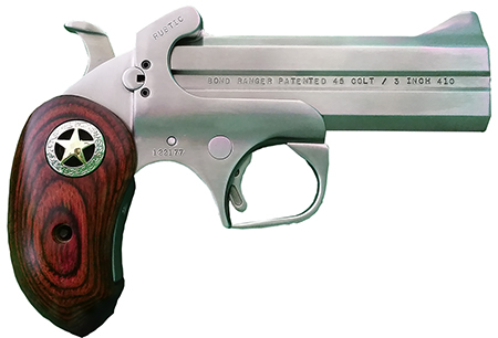 Bond Arms Rustic Ranger Derringer .45 Colt/.410 Gauge, 4.25" Barrel, 2-Round Capacity, Matte Stainless Steel Frame, Rosewood Grips with Integrated Star