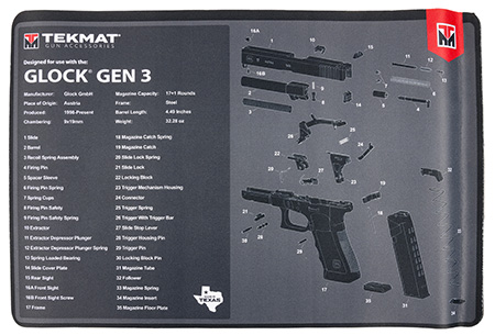 Glock Gen 3 Parts Diagram Mat 11x17 Inch - TekMat TEKR17GLOCKG3