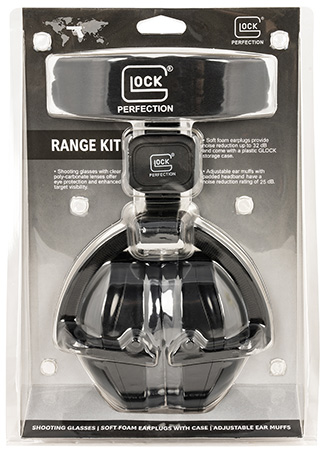 Glock AP60220 Range Kit  25 dB Padded Headband Adjustable Ear Muff, Clear Poly-Carbonate Shooter/Safety Glasses, 32 dB Foam Ear Plugs, Includes Cloth Pouch & Ear Plug Case
