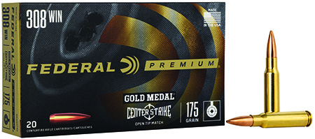 Federal Premium Gold Medal .308 Winchester 175gr Open Tip Match Rifle Ammunition 20rds Box/10 Case